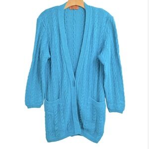 Missoni Cardigan Sweater Women Medium Turquoise Blue Wool Blend Pockets 80s VTG